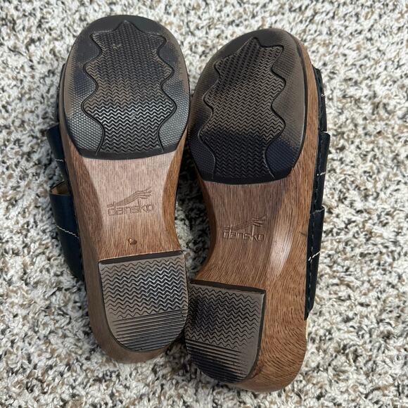 DANSKO Serena Floral Laser Cut Black Leather Heeled Sandals Clogs Women's Size 9 - Picture 8 of 9